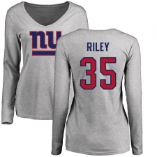 NFL Women's Nike New York Giants #35 Curtis Riley Ash Name & Number Logo Long Sleeve T-Shirt
