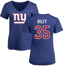 NFL Women's Nike New York Giants #35 Curtis Riley Royal Blue Name & Number Logo T-Shirt