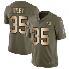 Youth Nike New York Giants #35 Curtis Riley Limited Olive Gold 2017 Salute to Service NFL Jersey