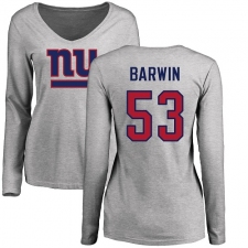 NFL Women's Nike New York Giants #53 Connor Barwin Ash Name & Number Logo Long Sleeve T-Shirt