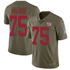 Men's Nike New York Giants #75 Jon Halapio Limited Olive 2017 Salute to Service NFL Jersey