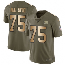Men's Nike New York Giants #75 Jon Halapio Limited Olive Gold 2017 Salute to Service NFL Jersey