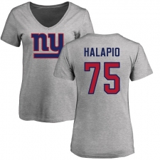 NFL Women's Nike New York Giants #75 Jon Halapio Ash Name & Number Logo T-Shirt