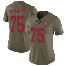 Women's Nike New York Giants #75 Jon Halapio Limited Olive 2017 Salute to Service NFL Jersey
