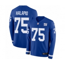Youth Nike New York Giants #75 Jon Halapio Limited Royal Blue Therma Long Sleeve NFL Jersey