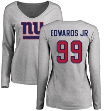 NFL Women's Nike New York Giants #99 Mario Edwards Jr Ash Name & Number Logo Long Sleeve T-Shirt