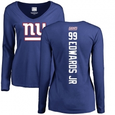 NFL Women's Nike New York Giants #99 Mario Edwards Jr Royal Blue Backer Long Sleeve T-Shirtt