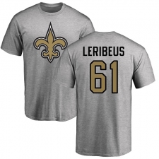 NFL Nike New Orleans Saints #61 Josh LeRibeus Ash Name & Number Logo T-Shirt