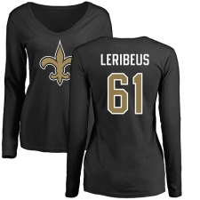 NFL Women's Nike New Orleans Saints #61 Josh LeRibeus Black Name & Number Logo Slim Fit Long Sleeve T-Shirt