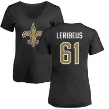 NFL Women's Nike New Orleans Saints #61 Josh LeRibeus Black Name & Number Logo Slim Fit T-Shirt