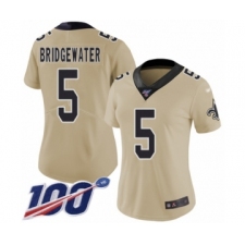 Women's New Orleans Saints #5 Teddy Bridgewater Limited Gold Inverted Legend 100th Season Football Jersey