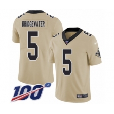 Youth New Orleans Saints #5 Teddy Bridgewater Limited Gold Inverted Legend 100th Season Football Jersey