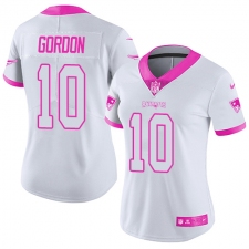 Women's Nike New England Patriots #10 Josh Gordon Limited White Pink Rush Fashion NFL Jersey