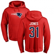 NFL Nike New England Patriots #31 Jonathan Jones Red Name & Number Logo Pullover Hoodie
