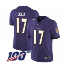 Men's Baltimore Ravens #17 Jordan Lasley Purple Team Color Vapor Untouchable Limited Player 100th Season Football Jersey