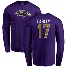 NFL Nike Baltimore Ravens #17 Jordan Lasley Purple Name & Number Logo Long Sleeve T-Shirt