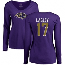 NFL Women's Nike Baltimore Ravens #17 Jordan Lasley Purple Name & Number Logo Long Sleeve T-Shirt