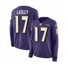 Women's Nike Baltimore Ravens #17 Jordan Lasley Limited Purple Therma Long Sleeve NFL Jersey