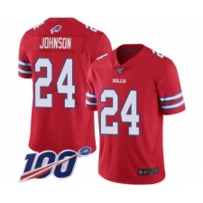 Men's Buffalo Bills #24 Taron Johnson Limited Red Rush Vapor Untouchable 100th Season Football Jersey