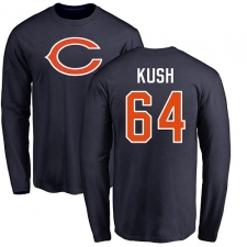 NFL Nike Chicago Bears #64 Eric Kush Navy Blue Name & Number Logo Long Sleeve T-Shirt