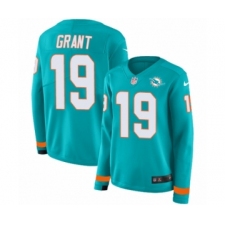 Women's Nike Miami Dolphins #19 Jakeem Grant Limited Aqua Therma Long Sleeve NFL Jersey