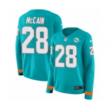 Women's Nike Miami Dolphins #28 Bobby McCain Limited Aqua Therma Long Sleeve NFL Jersey