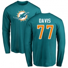 NFL Nike Miami Dolphins #77 Jesse Davis Aqua Green Name & Number Logo Long Sleeve T-Shirt