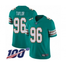 Men's Miami Dolphins #96 Vincent Taylor Aqua Green Alternate Vapor Untouchable Limited Player 100th Season Football Jersey