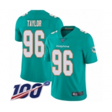 Men's Miami Dolphins #96 Vincent Taylor Aqua Green Team Color Vapor Untouchable Limited Player 100th Season Football Jersey