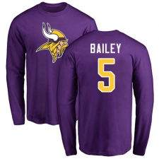 NFL Nike Minnesota Vikings #5 Dan Bailey Purple Name & Number Logo Long Sleeve T-Shirt