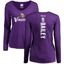 NFL Women's Nike Minnesota Vikings #5 Dan Bailey Purple Backer Slim Fit Long Sleeve T-Shirt