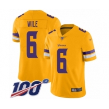 Men's Minnesota Vikings #6 Matt Wile Limited Gold Inverted Legend 100th Season Football Jersey