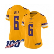 Women's Minnesota Vikings #6 Matt Wile Limited Gold Inverted Legend 100th Season Football Jersey