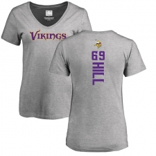 NFL Women's Nike Minnesota Vikings #69 Rashod Hill Ash Backer V-Neck T-Shirt