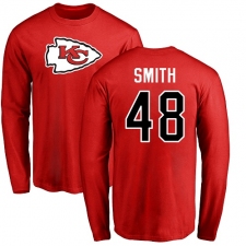 NFL Nike Kansas City Chiefs #48 Terrance Smith Red Name & Number Logo Long Sleeve T-Shirtt