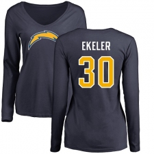 NFL Women's Nike Los Angeles Chargers #30 Austin Ekeler Navy Blue Name & Number Logo Long Sleeve T-Shirt
