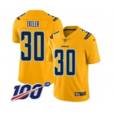 Youth Los Angeles Chargers #30 Austin Ekeler Limited Gold Inverted Legend 100th Season Football Jersey