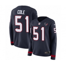 Women's Nike Houston Texans #51 Dylan Cole Limited Navy Blue Therma Long Sleeve NFL Jersey