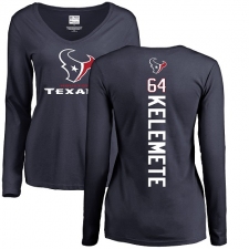 NFL Women's Nike Houston Texans #64 Senio Kelemete Navy Blue Backer Long Sleeve T-Shirt