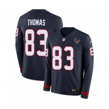 Men's Nike Houston Texans #83 Jordan Thomas Limited Navy Blue Therma Long Sleeve NFL Jersey