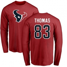 NFL Nike Houston Texans #83 Jordan Thomas Red Name & Number Logo Long Sleeve T-Shirt