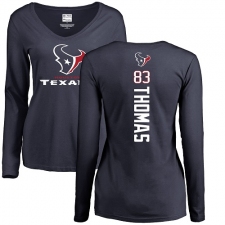 NFL Women's Nike Houston Texans #83 Jordan Thomas Navy Blue Backer Long Sleeve T-Shirt