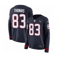 Women's Nike Houston Texans #83 Jordan Thomas Limited Navy Blue Therma Long Sleeve NFL Jersey