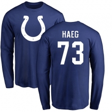 NFL Nike Indianapolis Colts #73 Joe Haeg Royal Blue Name & Number Logo Long Sleeve T-Shirt