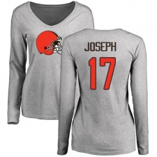 NFL Women's Nike Cleveland Browns #17 Greg Joseph Ash Name & Number Logo Long Sleeve T-Shirt