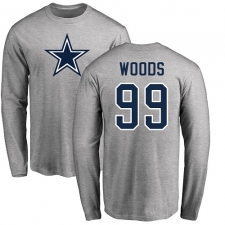 NFL Nike Dallas Cowboys #99 Antwaun Woods Ash Name & Number Logo Long Sleeve T-Shirt