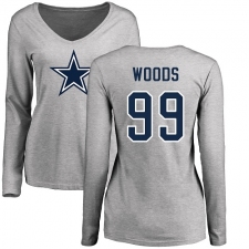 NFL Women's Nike Dallas Cowboys #99 Antwaun Woods Ash Name & Number Logo Slim Fit Long Sleeve T-Shirt