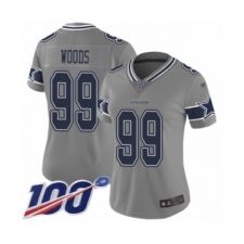 Women's Dallas Cowboys #99 Antwaun Woods Limited Gray Inverted Legend 100th Season Football Jersey