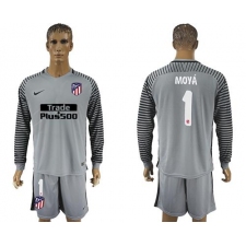 Atletico Madrid #1 Moya Grey Goalkeeper Long Sleeves Soccer Club Jersey2