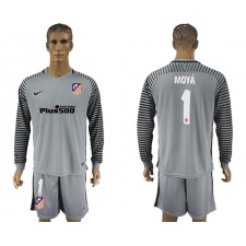 Atletico Madrid #1 Moya Grey Goalkeeper Long Sleeves Soccer Club Jersey